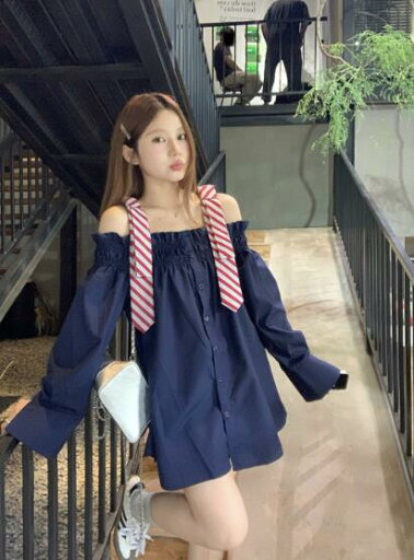 オフショルダー リボン トップス カットソー シャツ ブラウス 長め デザイン レディース ガールズ ストリート 個性的 奇抜 韓国 おしゃれ 可愛い オフショルダー リボン トップス カットソー シャツ ブラウス 長め デザイン レディース ガールズ ストリート 個性的 奇抜 韓国 おしゃれ 可愛い