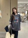 レース シースルー 重ね着風 トップス カットソー カジュアル ゆったり 長袖 長め レディース ガールズ ストリート 韓国 おしゃれ 奇抜 派手 大人 個性...