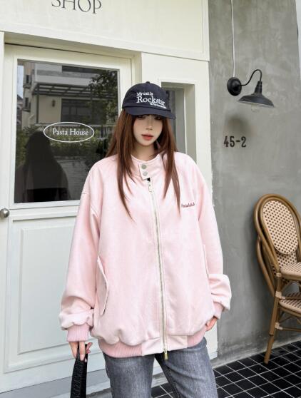 乐天商城 - ♪M~XL展開♪スタジャン　ベースボールジャケット　体型カバー　長袖　韓国系ファッション アウター　ブルゾン　ジャケット　ジャンパー　シンプル　ビッグ　羽織り 大きいサイズ　ヒップホップ　HIPHOP　レディース　ガールズ　カジュアル　韓国ファッション