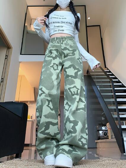 乐天商城 - デニムパンツ レディース ワイドパンツ 大きいサイズ ジーンズ デニム パンツ ジーパン 体型カバー ゆったり ワイドデニム きれいめ ボトムス 星柄 個性的 韓国ファッション ダンス衣装 ダンス HIPHOP 練習着