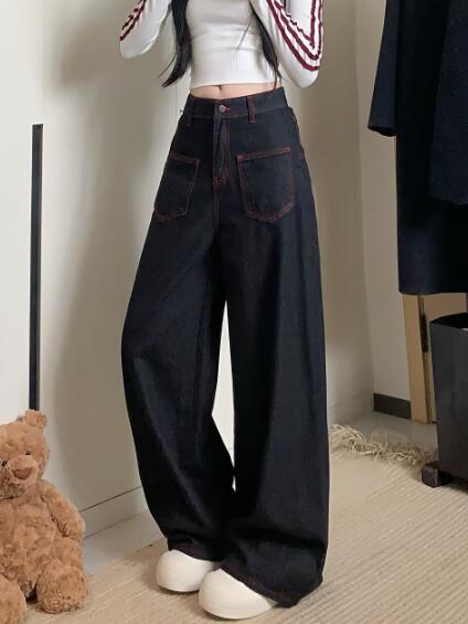 乐天商城 - デニムパンツ レディース ワイドパンツ 大きい ジーンズ デニム パンツ ジーパンボトムス 長ズボン 着痩せ きれいめ ワイド 太い 太め 刺繍 龍柄 ドラゴン 美脚 脚長 個性的 かっこいい 韓国ファッション