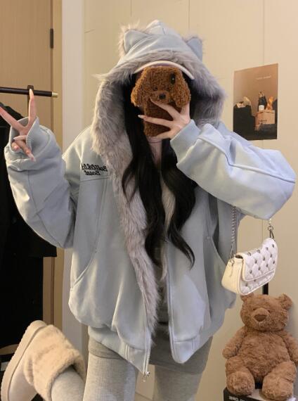 アウターレディースコート帽子フーデ...