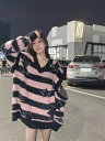 ニット セーター 長袖 切り替え バイカラー 配色 体型カバー 着痩せ ボーダー柄 ストライプ柄 ライン ファッション sweet系 トップス カットソー