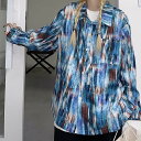 ブラウス シャツ 切り替え バイカラー 配色 長袖 体型カバー ユニセックス 男女兼用 原宿系ファッション 韓国風 ダンス衣装 POP カワ 個性 奇抜 かわい...