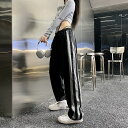 パンツ ズボン ガウチョパンツ ワイド バギーパンツ 切り替え バイカラー 配色 体型カバー ボーダー柄 ストライプ柄 ライン 原宿系ファッション 韓国風ダンス 衣装 ヒップホップ HIPHOP 個性 奇抜 かわいい 青文字系 ボトムス レディース 女