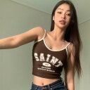タンクトップ ショート丈 短い 短め へそ出し セクシー 切り替え バイカラー 配色 ショート丈 LOGO ロゴ 英字 ヴィンテージ風 レトロ調 スリム 原宿系...
