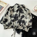 ブラウス シャツ ショート丈 短い 短め へそ出し セクシー ショート丈 切り替え バイカラー 配色 ヴィンテージ風 レトロ調 原宿系ファッション 韓国風 ダン...