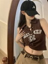 全3色 Tシャツ カットソー ノースリーブ 袖なし ショート丈 短い 短め へそ出し セクシー ショート丈 レースアップ スリムロゴ 英字 原宿系ファッション ...