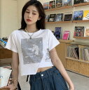 Tシャツ カットソー 五分 七分 半袖 ショート丈 短い 短め へそ出し セクシー ショート丈 切り替え 体型カバー 原宿系ファッション 韓国風 ダンス 衣装 ...