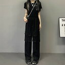 パンツ ズボン 切り替え 体型カバー ガウチョパンツ ワイド バギーパンツ 無地 ユニセックス 男女兼用 原宿系ファッション 韓国風 ダンス衣装 POP カワ 個性 奇抜 かわいい 青文字系 ボトムス レディース 女
