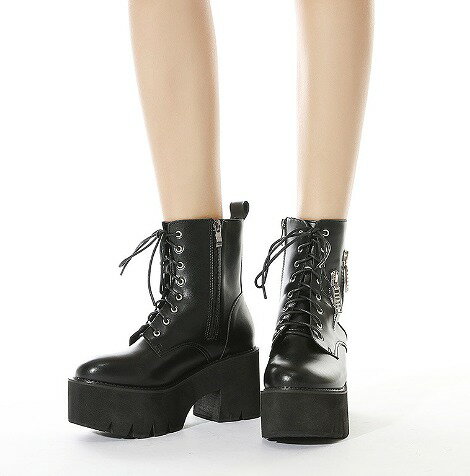 ブーツ 切り替え 太いヒール 無地 sweet系 原宿系ファッション 韓国風 ダンス衣装 POP カワ 個性 奇抜 ..