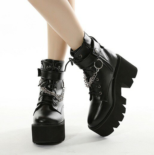 ブーツ 切り替え 太いヒール 無地 sweet系 原宿系ファッション 韓国風 ダンス衣装 POP カワ 個性 奇抜 ..