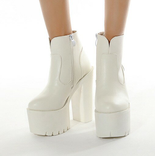 全2色 ブーツ 太いヒール 厚底 切り替え 無地 原宿系ファッション 韓国風 ダンス衣装 POP カワ 個性 奇..