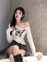 全2色 Tシャツ カットソー 長袖 ショート丈 切り替え スリム 着痩せ シンプル ファッション トップス カットソー