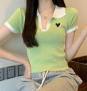 全4色 Tシャツ カットソー 五分 七分 半袖 ショート丈 切り替え スリム 着痩せ カットソー ハート柄 シンプル ファッション トップス カットソー