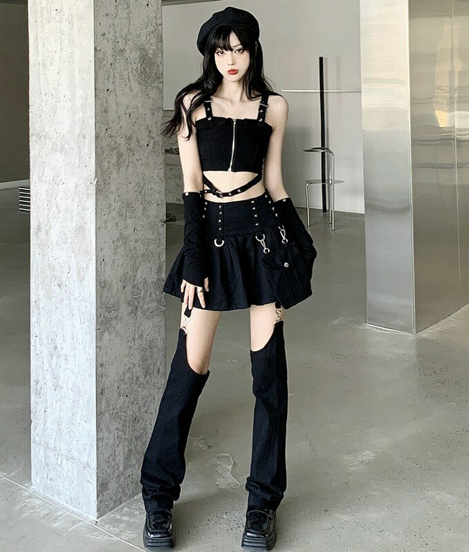 パンツ ズボン ハイウエスト 切り替え スリム デニム スタッズ リベット付 原宿系ファッション 韓国風ダンス 衣装 ヒップホップ HIPHOP 個性 奇抜 かわいい 青文字系 ボトムス レディース 女