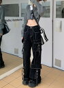 パンツ ズボン ハイウエスト 切り替え 体型カバー ガウチョパンツ ワイド バギーパンツ 原宿系ファッション 韓国風 ダンス 衣装 ダンサー ヒップホップ HIPHOP 個性 奇抜 かわいい 青文字系 ボトムス レディース 女
