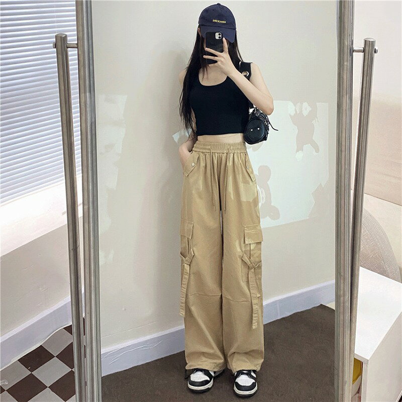 全3色 カーゴパンツ ミリタリーパンツ ジョガー ズボン 切り替え 体型カバー BIGポケット ヴィンテージ風 レトロ調 原宿系ファッション 韓国風 ダンス 衣装 ダンサー ヒップホップ HIPHOP 個性 奇抜 かわいい 青文字系 ボトムス レディース 女