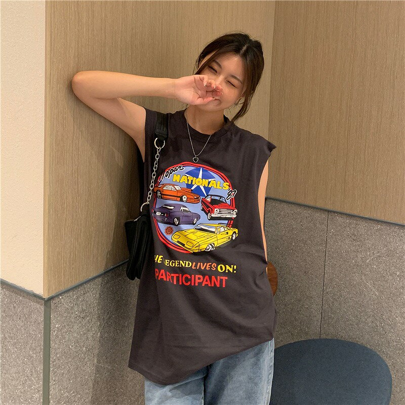 全2色 Tシャツ カットソー ノースリーブ 袖なし 切り替え バイカラー 配色 体型カバー LOGO