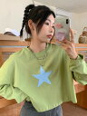 全2色 Tシャツ カットソー 長袖 ショート丈 切り替え 体型カバー ヴィンテージ風 レトロ調 原宿系ファッション 韓国風 ダンス 衣装 ダンサー ヒップホップ...