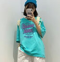 全5色 Tシャツ カットソー 五分 七分 半袖 切り替え バイカラー 配色 体型カバー LOGO ロゴ 英字 大きいサイズあり 原宿系ファッション 韓国風 ダン...