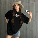 全2色 Tシャツ カットソー 五分 七分 半袖 切り替え 体型カバー 着痩せ LOGO ロゴ 英字 アルファベット シンプル カジュアル トップス カットソー ...