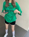 Tシャツ カットソー 五分 七分 半袖 切り替え 体型カバー 着痩せ スリット LOGO ロゴ 英字 アルファベット シンプル カジュアル トップス カットソー...