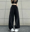 全2色 パンツ ズボン 切り替え バイカラー 配色 体型カバー ガウチョパンツ ワイド バギーパンツ 原宿系ファッション 韓国風 ダンス 衣装 ダンサー ヒップホップ HIPHOP 個性 奇抜 かわいい 青文字系 ボトムス レディース 女