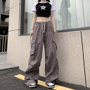 パンツ ズボン 切り替え 体型カバー ガウチョパンツ ワイド バギーパンツ ヴィンテージ風 レトロ調 原宿系ファッション 韓国風 ダンス 衣装 ダンサー ヒップホップ HIPHOP 個性 奇抜 かわいい 青文字系 ボトムス レディース 女