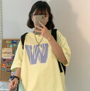 全2色 Tシャツ カットソー 五分 七分 半袖 プリント 切り替え バイカラー 配色 体型カバー 大きいサイズあり 原宿系ファッション 韓国風 ダンス 衣装 ダ...