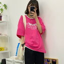 全5色 Tシャツ カットソー 五分 七分 半袖 プリント 切り替え 体型カバー LOGO ロゴ 英字 大きいサイズあり 原宿系ファッション 韓国風 ダンス 衣装...