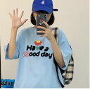 全2色 Tシャツ カットソー 五分 七分 半袖 プリント 切り替え 体型カバー 大きいサイズあり 原宿系ファッション 韓国風 ダンス 衣装 ダンサー ヒップホッ...