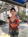 Tシャツ カットソー 長袖 プリント チュール 日焼け止め 紫外線防止 バイカラー 配色 シンプル ファッション トップス カットソー レディース 女