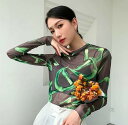 シースルー トップス カットソー 長袖 透け感 Tシャツ インナー 薄手 ダンス 衣装 ヒップホップ HIPHOP レディース ガールズ ストリート 個性的 奇...
