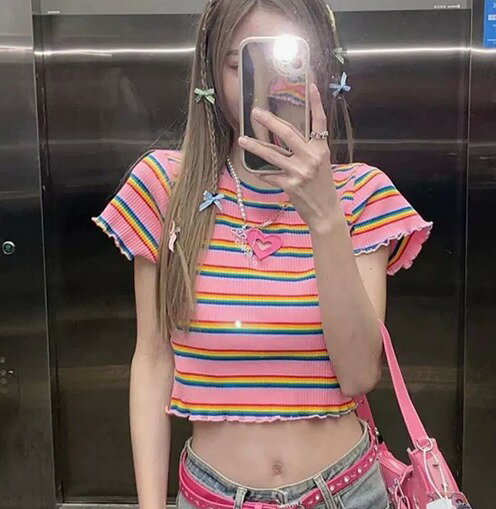 半袖 トップス カットソー Tシャツ ハート 刺繍 カラフル ダンス 衣装 ヒップホップ HIPHOP レディース ガールズ ストリート 個性的 奇抜 半袖 トップス カットソー Tシャツ ハート 刺繍 カラフル ダンス 衣装 ヒップホップ HIPHOP レディース ガールズ ストリート 個性的 奇抜