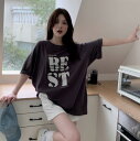 半袖 五分袖 プリント レトロ トップス カットソー Tシャツ ビッグ ゆったり グレー ホワイト 白 ダンス 衣装 ヒップホップ HIPHOP レディース...