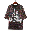 スパンコール ブラック カラフル 切り替え 半袖 ロンT Tシャツ ダンス 衣装 ヒップホップ HIPHOP レディース ガールズ ストリート 大人 派手 大き...