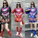 スパンコール キラキラ 落書き 目 ブラック レッド ブルー Tシャツ ロンT ダンス 衣装 ヒップホップ HIPHOP レディース ガールズ ストリート 大人 派手 大きいサイズ