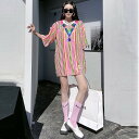 スパンコール キラキラ ライン カラフル Tシャツ ロンT ダンス 衣装 ヒップホップ HIPHOP レディース ガールズ ストリート 大人 派手 大きいサイズ