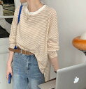 ボーダー 長袖 トップス カットソー Tシャツ ブルー ブラック ピンク ブラウン ビッグ ゆったり ダンス 衣装 ヒップホップ HIPHOP 韓国 個性 レデ...