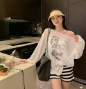 プリント 長袖 トップス カットソー Tシャツ ブラック ホワイト 肩出し ビッグ ゆったり ダンス 衣装 ヒップホップ HIPHOP 韓国 個性 レディース ガールズ ストリート
