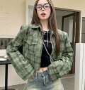 チェック柄 トップス カットソー シャツ 長袖 グリーン 短い 短め へそ出し ダンス 衣装 ヒップホップ HIPHOP レディース ガールズ ストリート 個性...