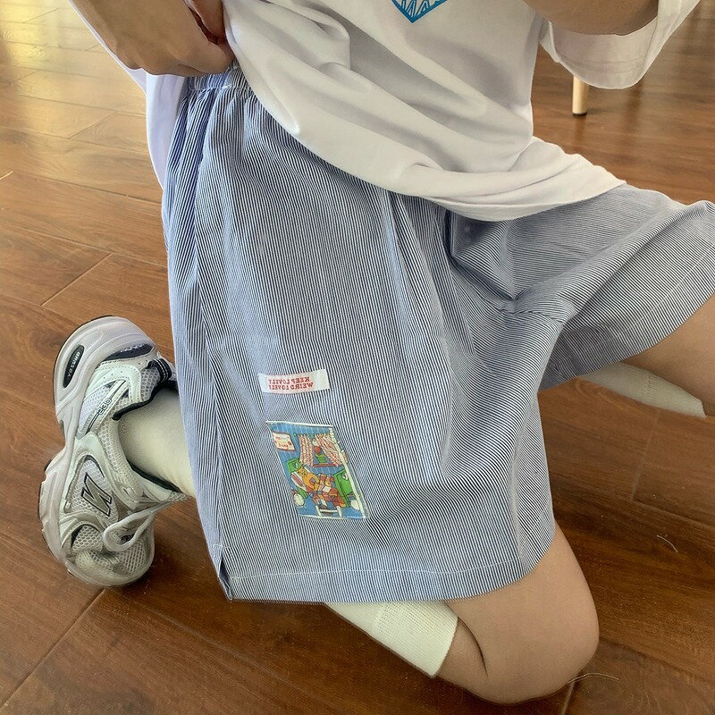 ハーフパンツ ズボン ボトムス パンツ ジャージ 半ズボン ワーペン ロゴ ゴム ハイウエスト ひざ丈 膝上 ワイド ゆったり 大きいサイズ ダンス 衣装 ヒッ...