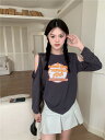 トップス Tシャツ カットソー 長袖 プリント 肩出し グレー ダンス 衣装 ヒップホップ HIPHOP レディース ガールズ ストリート大人 韓国 派手 個...
