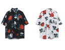 全2色 2色 M~3XL展開 薔薇 トップス シャツ ブラウス ブラック 黒 ホワイト 白 前開き ビッグ ゆったり 半袖 五分袖 七分袖 ダンス 衣装 ヒップホップ HIPHOP レディース メンズ ガールズ ストリート 大人 個性的 柄シャツ