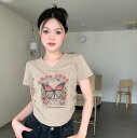 全2色 ♪2色展開♪レトロ プリント Tシャツ 半袖 五分袖 トップス カットソー ホワイト ちょうちょ ダンス 衣装 ヒップホップ HIPHOP レディー...