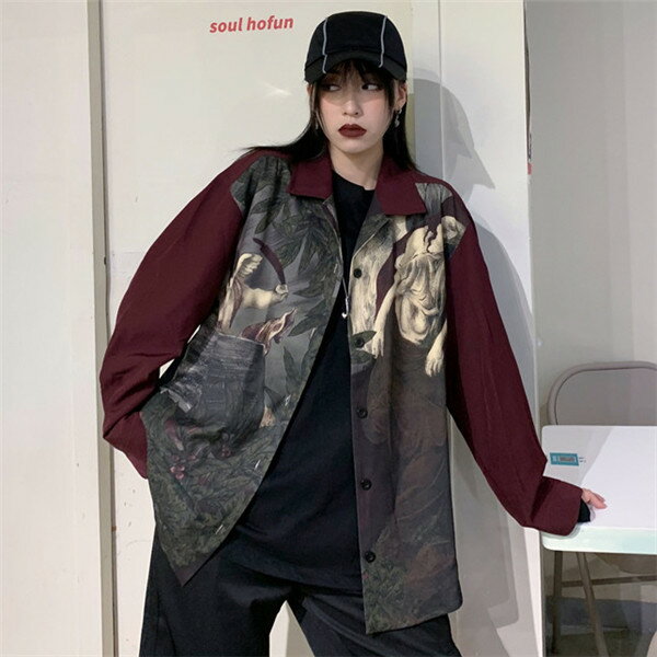 韓国 レディースファッション スタイル 長袖 シャツ ブラウス カラフル 派手 カワ な 服 原宿 個性的 ダンス 衣装 かわいい 奇抜 青文字系 トップス