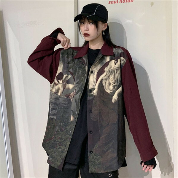 韓国 レディースファッション スタイル 長袖 シャツ ブラウス カラフル 派手 カワ な 服 原宿 個性的 ダンス 衣装 かわいい 奇抜 青文字系 トップス