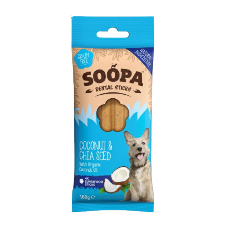 SOOPA スティック ココナッツ アンド チアシード スティック 100g | 100％プラントベースの犬用おやつ ..