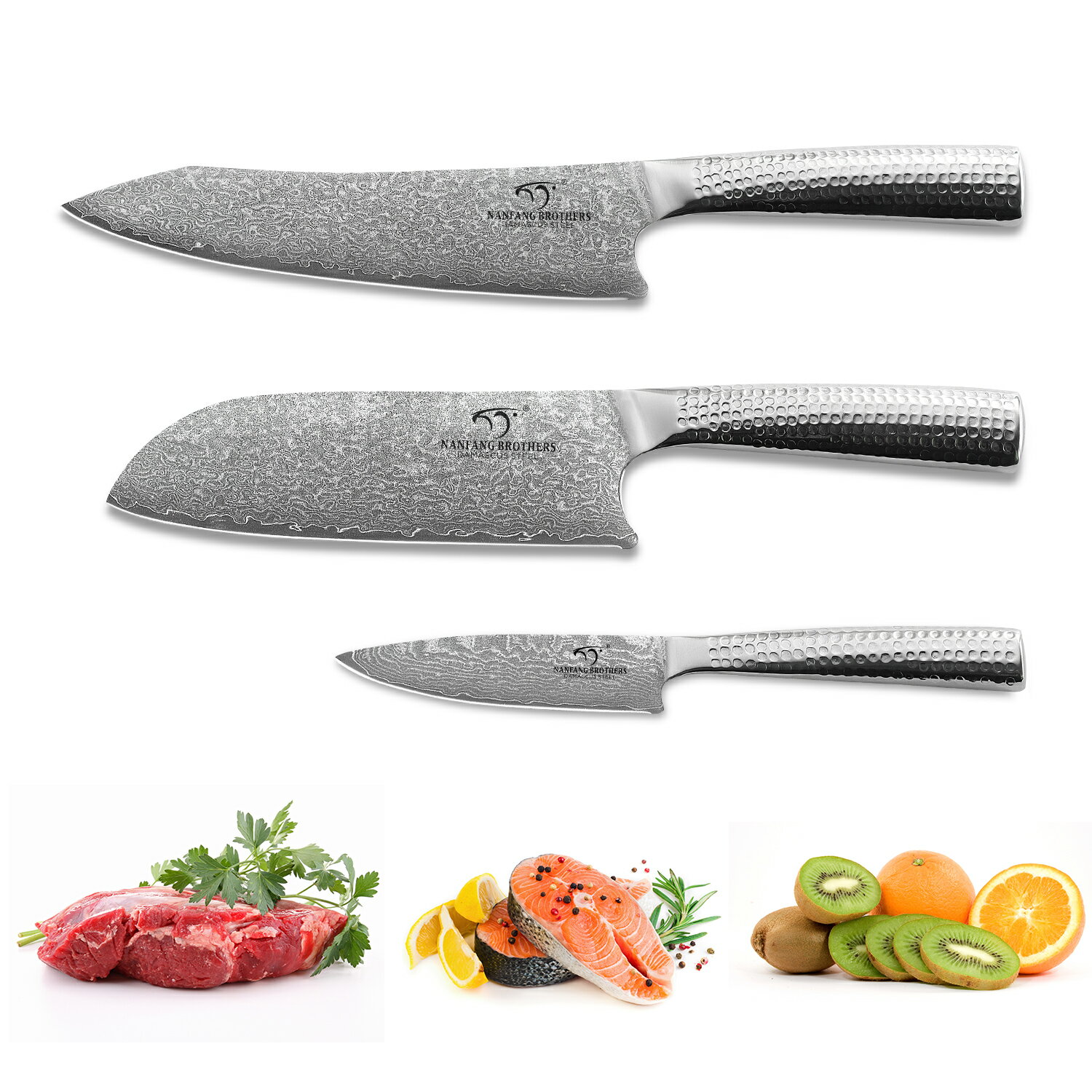 Nanfang brother 包丁セット VG10ゴールド ダマスカス鋼 67層 三徳包丁 シェフナイフ 小型包丁 3本セッ..